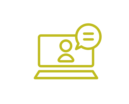 ノートパソコンの画面に人がいて、話をしている画像