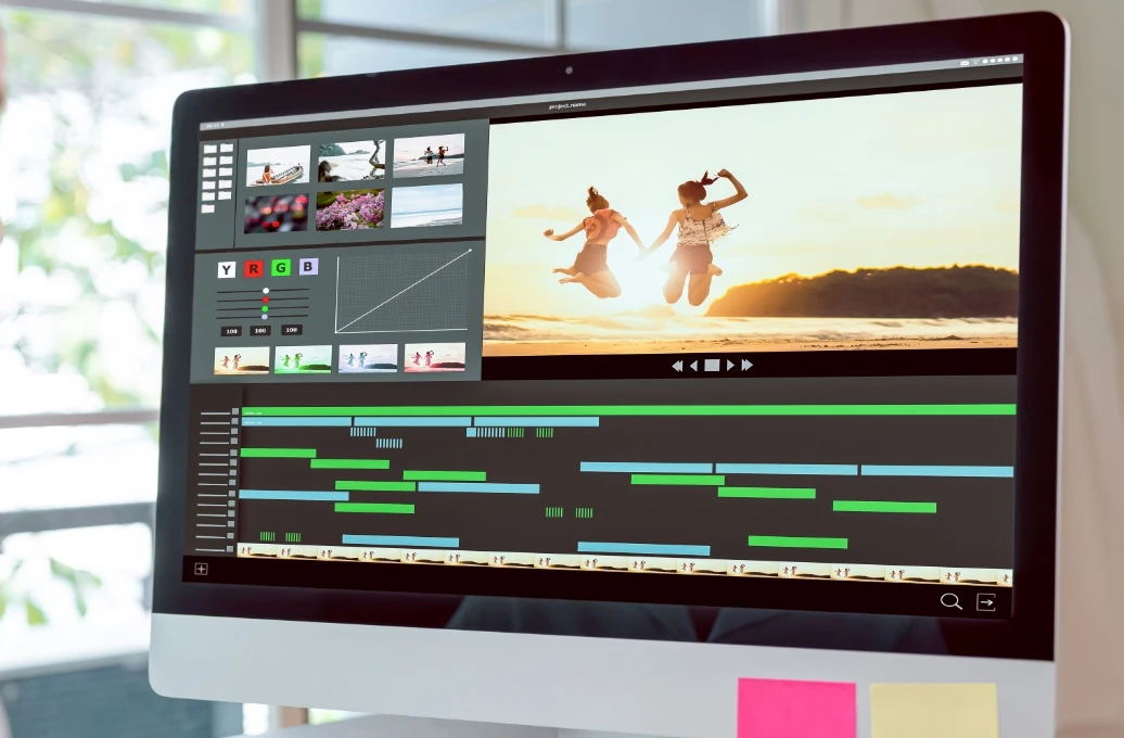 パソコンの画面に動画編集アプリが映し出されている画像。
